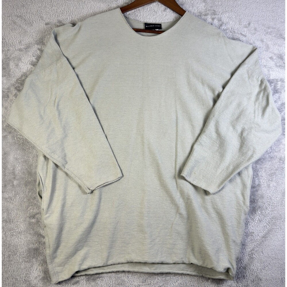 Vintage 90s MICHELE LAMY Sage Gray Cotton Tunic Sweater Archive Side Pockets